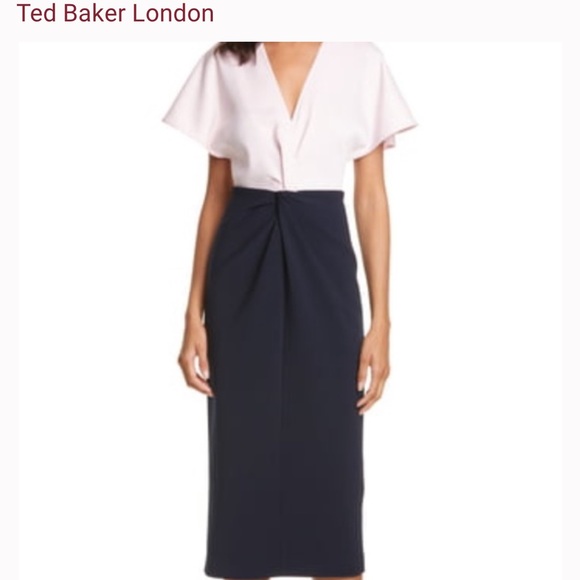 TED BAKER ELLAME 2-TONE SHEATH MIDI TWIST DRESS - Picture 4 of 16